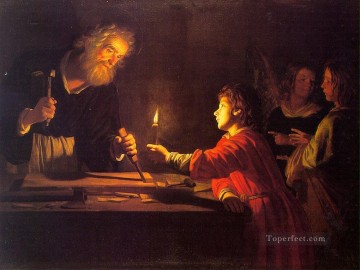  Child Oil Painting - Childhood Of Christ nighttime candlelit Gerard van Honthorst
